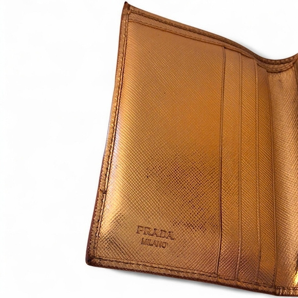 Prada Saffiano Leather Compact Wallet in Metallic Oro Gold with COA - Picture 10 of 12